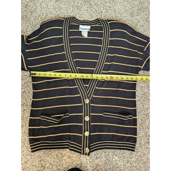 Vtg Peter Popovitch Cardigan Womens S Brown Gold Metallic Stripe Grandpa Sweater - Picture 8 of 9